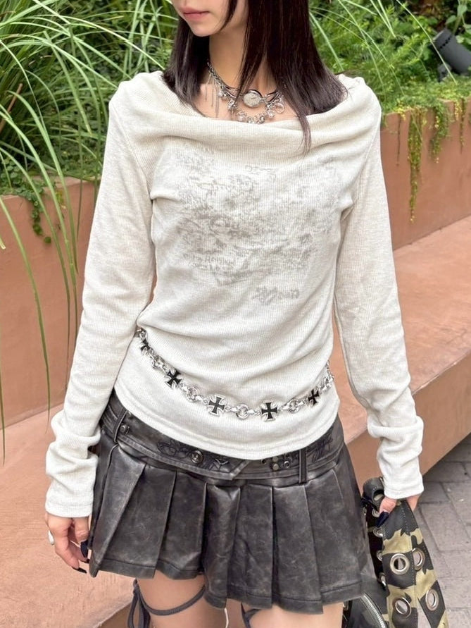 仙台に着画お願いしている。【Never mind the XU】loose fit long sleeve / 【ネバーマインドザエックスユー】ルーズフィットプリント長袖Tシャツ (3color)