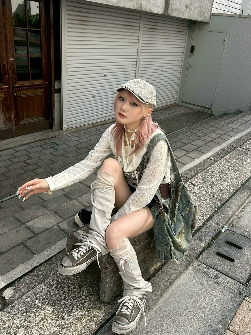 【Never mind the XU】see-through loose tops / 【ネバーマインドザエックスユー】シースルーレイヤードフリル長袖トップス (2color)