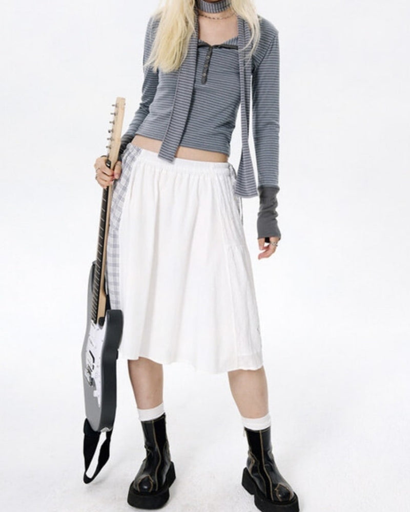 【runningHIGH】BUTTON STRIPE L/S TEE with MUFFLER / 【ランニングハイ】マフラー付きボタンストライプ長袖Ｔシャツ