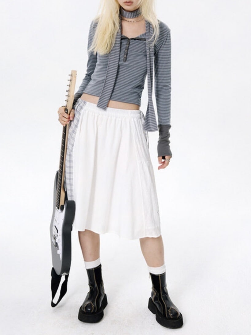 【runningHIGH】BUTTON STRIPE L/S TEE with MUFFLER / 【ランニングハイ】マフラー付きボタンストライプ長袖Ｔシャツ