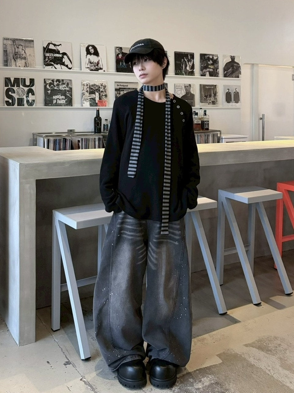 受注制【LUV CODE】snap button waffle long sleeve tee (2color)