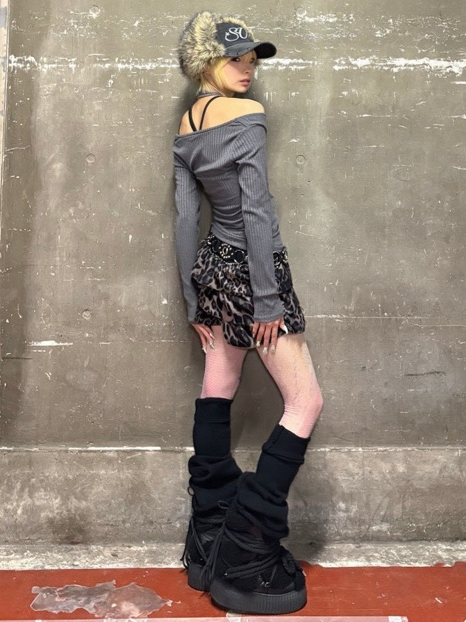 【Never mind the XU】off shoulder tops / 【ネバーマインドザエックスユー】シャーリングオフショルダー長袖トップス (3color)