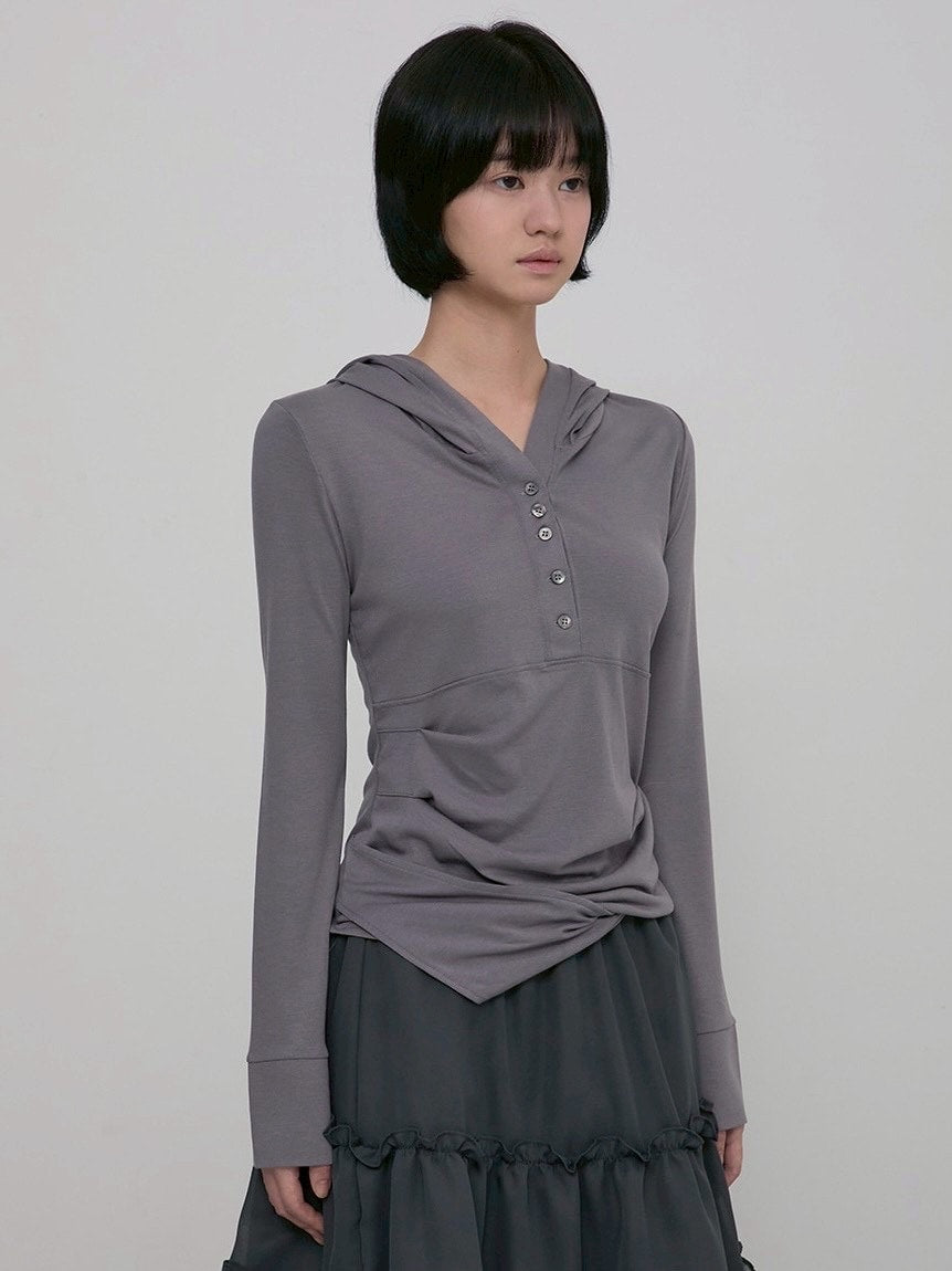 【FLAREUP】Asymmetrical Draped Hoodie / 【フレアアップ】アシンメトリードレープフードロングTシャツ