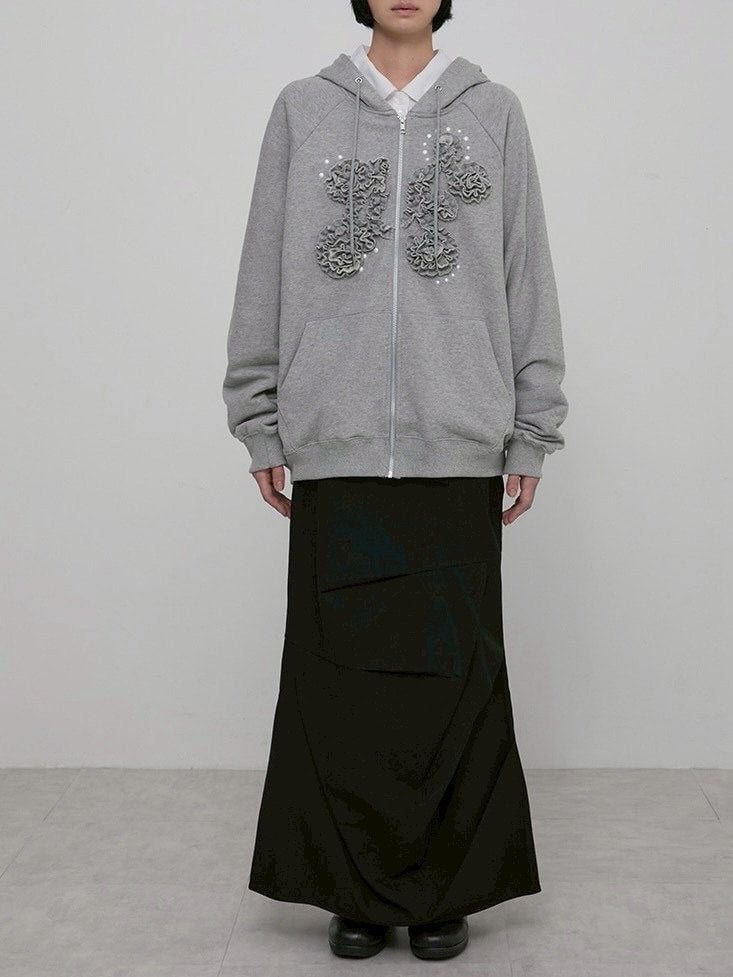 【FLAREUP】Ruffle Zip Hoodie / 【フレアアップ】ラッフルジップアップパーカー