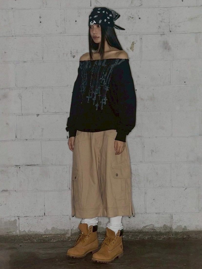 【FANCY CLUB】NECKLISS ONE-SHOULDER SWEATSHIRT / 【ファンシークラブ】ネックレスワンショルダースウェット長袖Tシャツ "