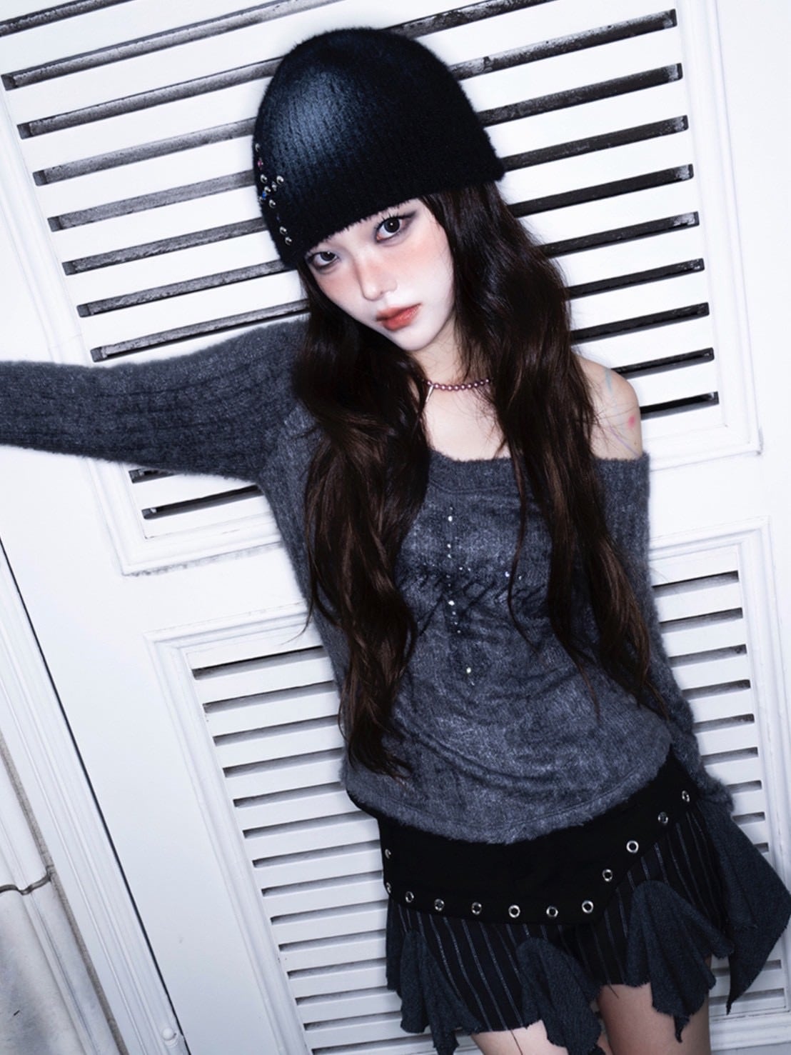 1/2 20:00発売【CHERRYQUIRI】eyelet unbal ruffle sk