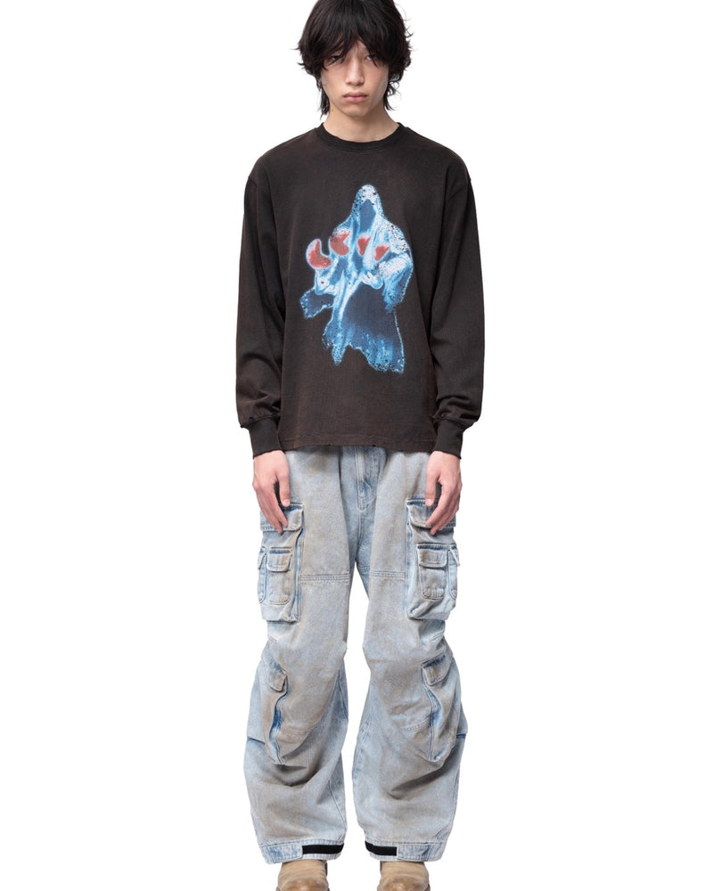 【The Boy Has No Patience】Two-Color Printed Long Sleeves (Washed + Damaged) / 【ザボーイハズノーペーシェンス】グラフィックプリント長袖Tシャツ