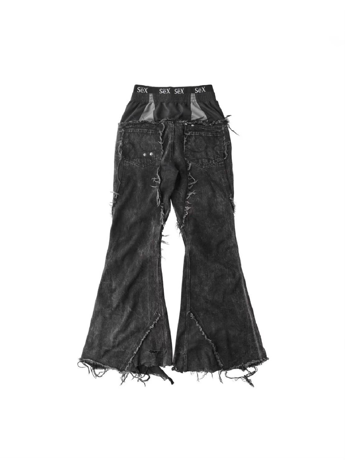 【Cozy world Wide】COZY25 TRIPPLE LAYER WAXED FLARED JEANS / 【コージーワールドワイド】レイヤードフリンジデニムフレアパンツ