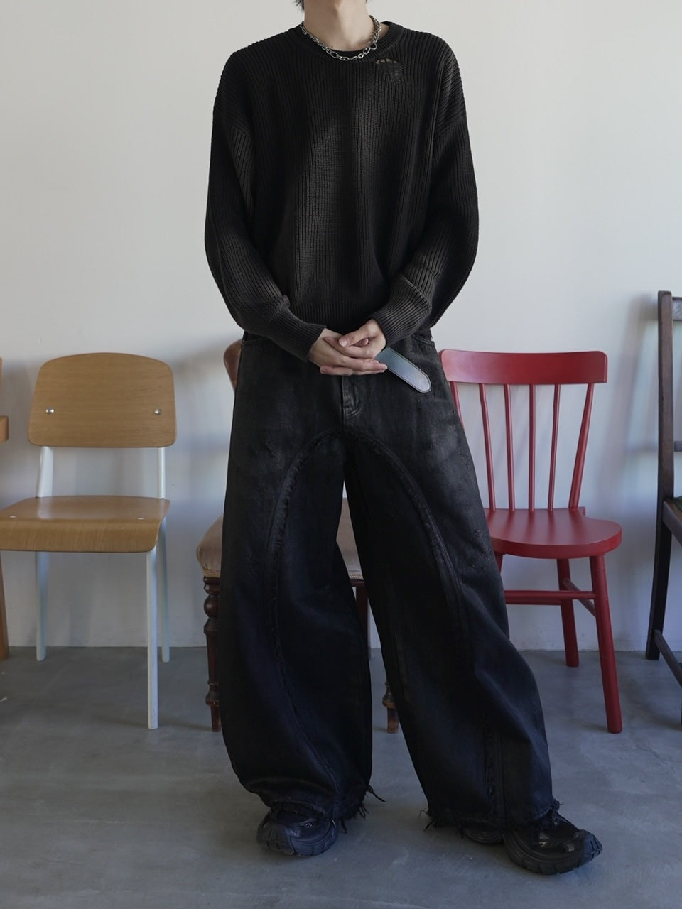 【CHIKASHITSU PLUS HIGH】Washed coating denim pants