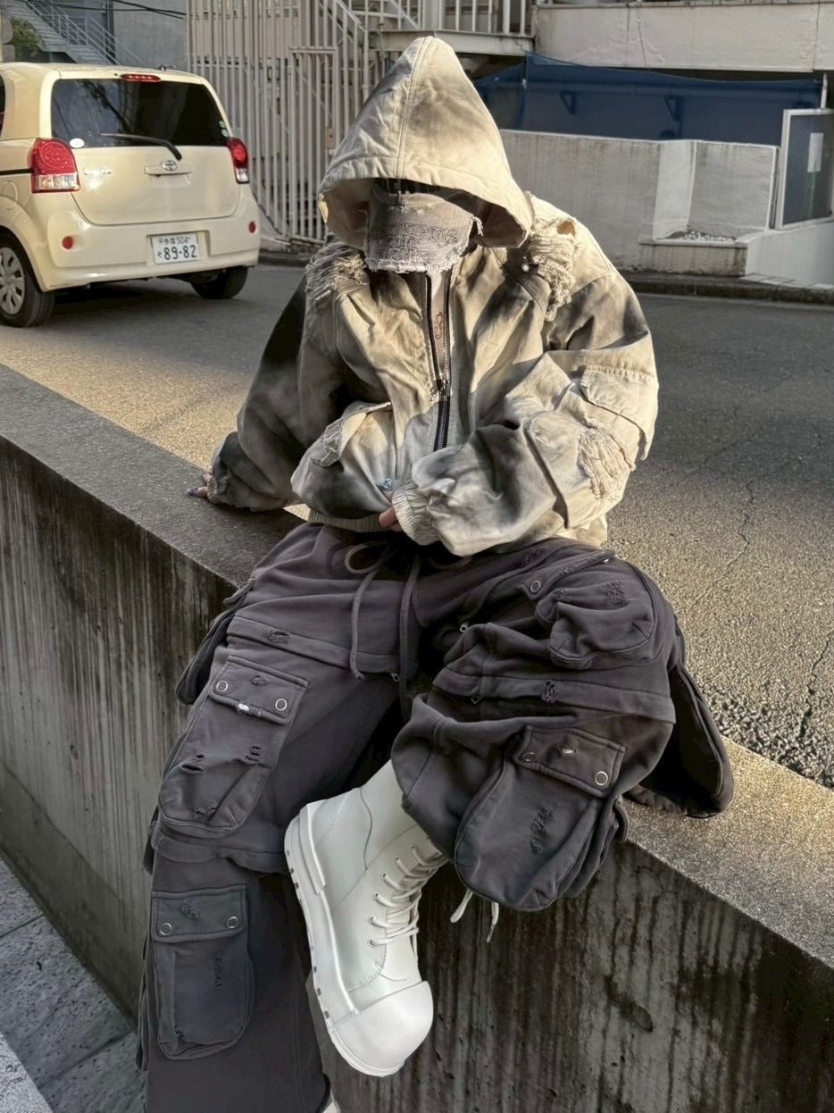 受注制【Never mind the XU】damage hood jacket / 【ネバーマインドザエックスユー】ダメージフードジャケット