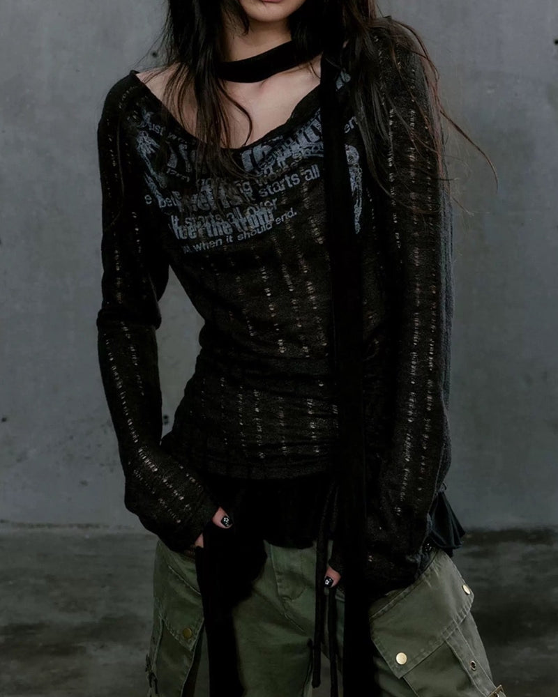 【Cest Nous】Dropped Neckline Graffiti Top
