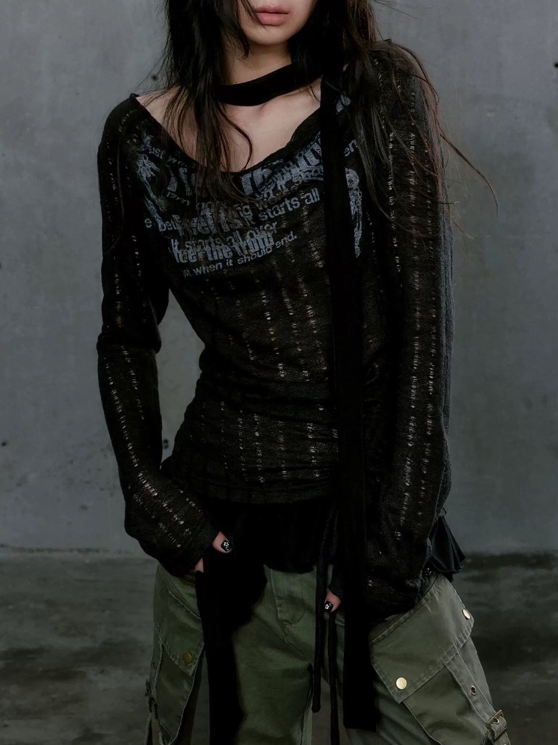 【Cest Nous】Dropped Neckline Graffiti Top