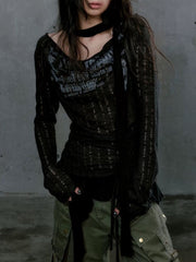 【Cest Nous】Dropped Neckline Graffiti Top