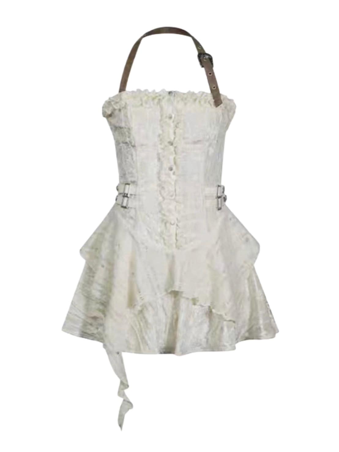 【Cest Nous】Belted Halter Dress / 【セヌー】ベルトホルターフリルワンピース