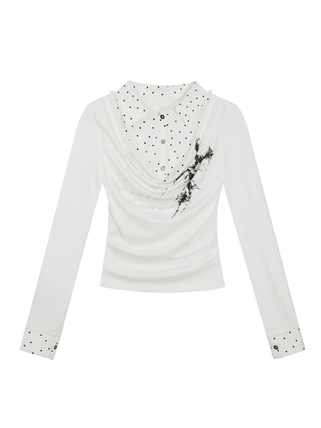 【Cest Nous】White Polka Dot Top / 【セヌー】レイヤードドットシャツ