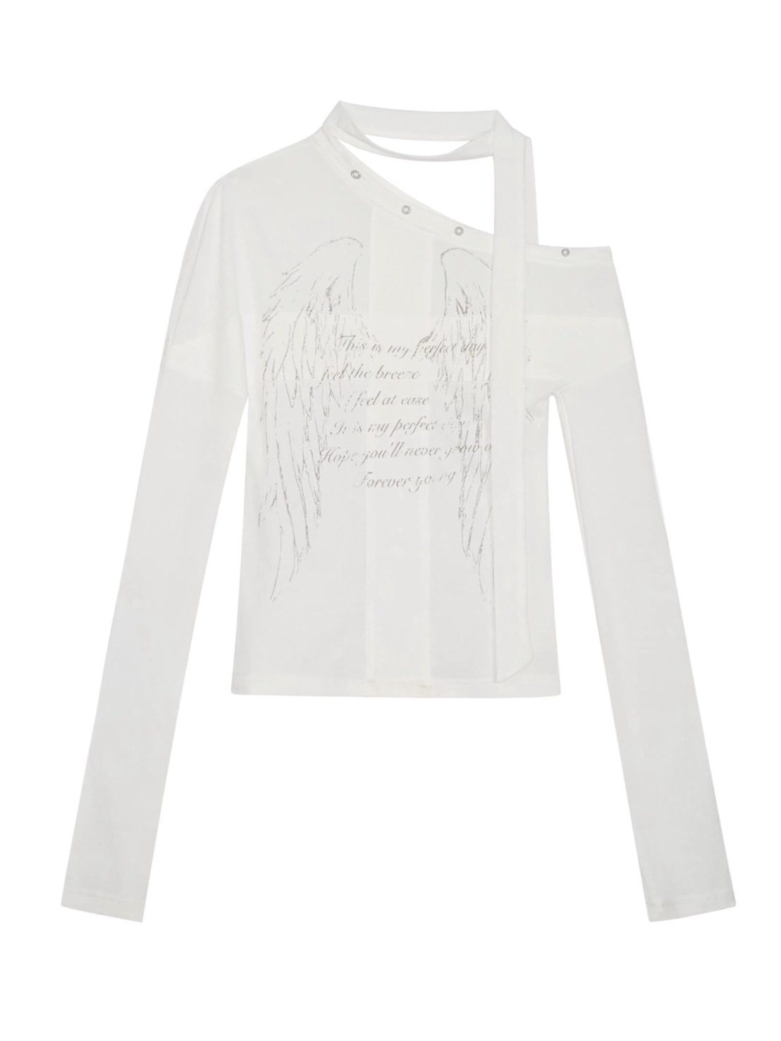 【Cest Nous】White Wing Graffiti Top / 【セヌー】タイ付きワンショルダー長袖トップス