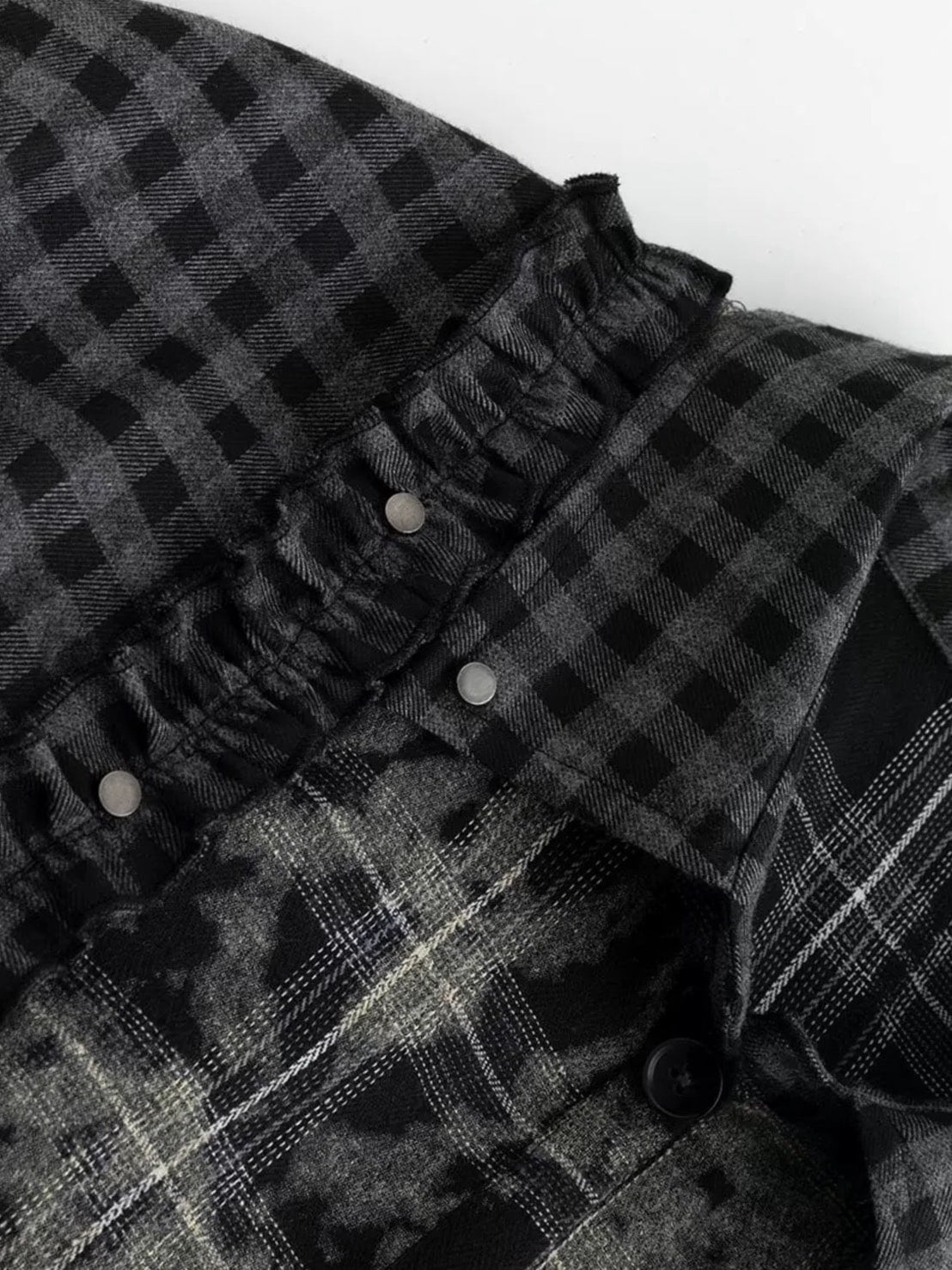 【Cest Nous】Plaid Patchwork Blouse / 【セヌー】パッチワークフリルシャツ