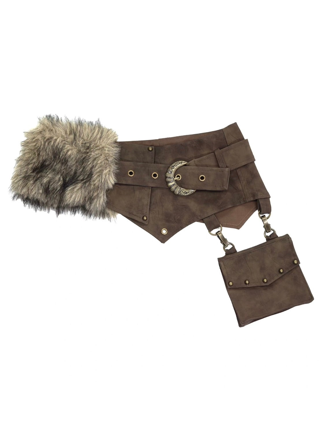 【Cest Nous】Brown Waist Belt / 【セヌー】ポケット付きファーポイントベルト