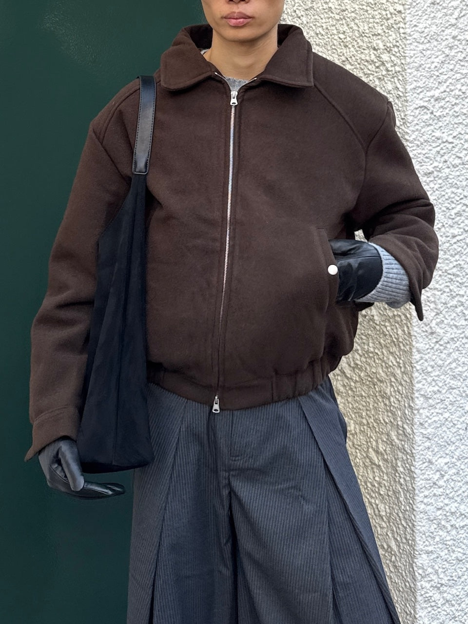 【Chikashitsu + /チカシツプラス】クロップドウールジップジャケット 東京店WEB限定受注制【Chikashitsu +】cropped wool zip jacket
