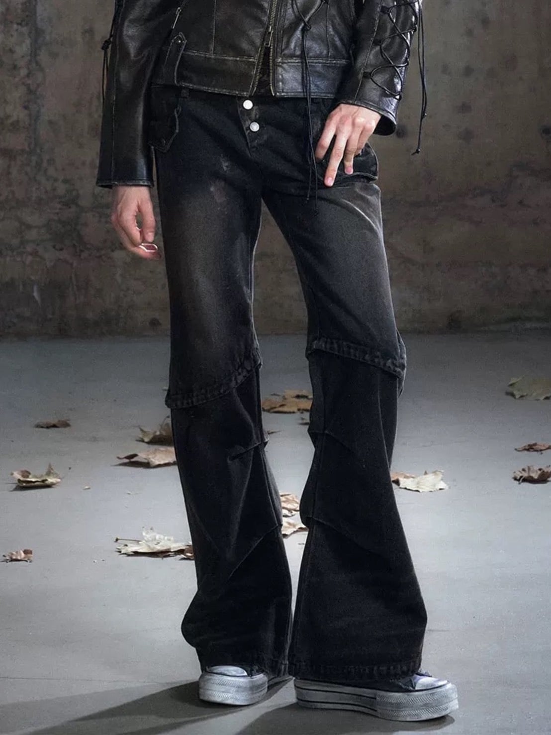 【Cest Nous】Dirty Wash Double Waist Jeans / 【セヌー】ダーティーウォッシュダブルウエストデニムパンツ"