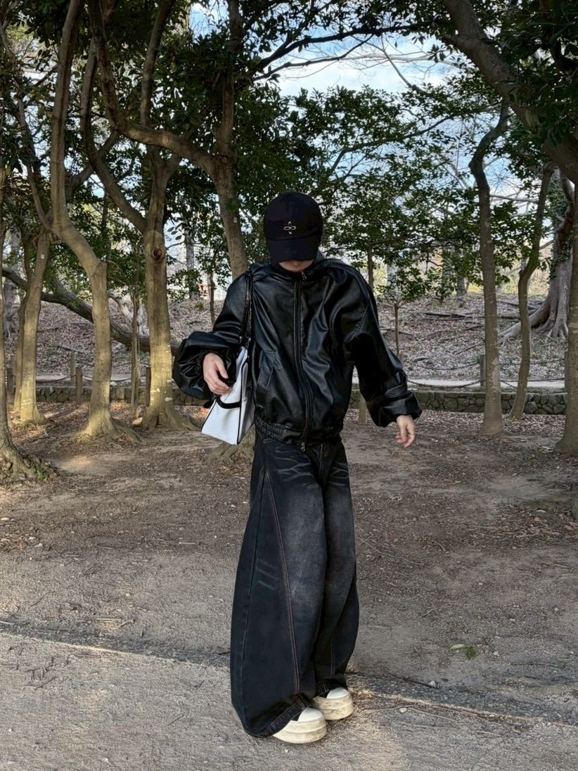 受注制【LUV CODE】high neck leather jacket