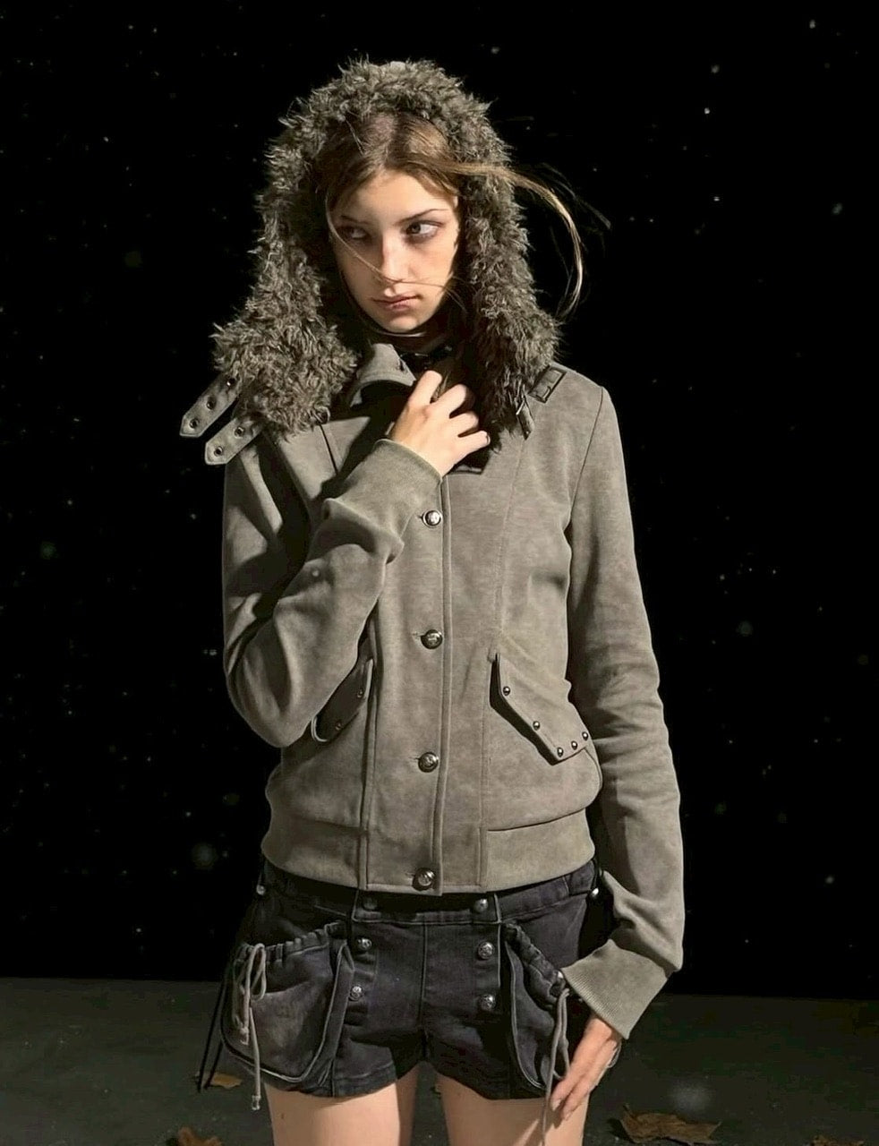 【Cest Nous】Fur-hooded button jacket / 【セヌー】ファーフードボタンジャケット