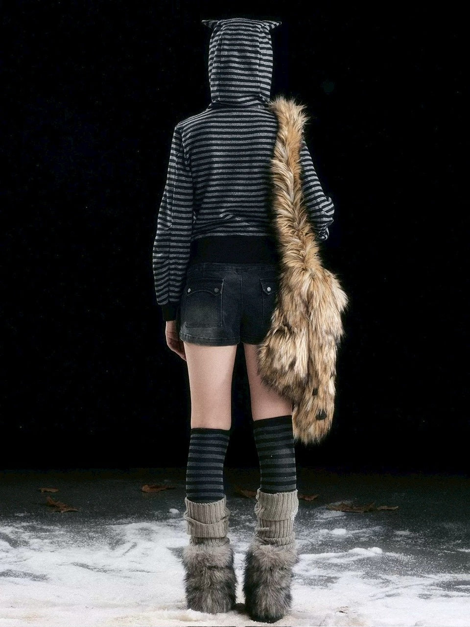 【Cest Nous】Striped cat-ear Striped cat-ear pullover parker / 【セヌー】ボーダーキャットイヤープルオーバーパーカー