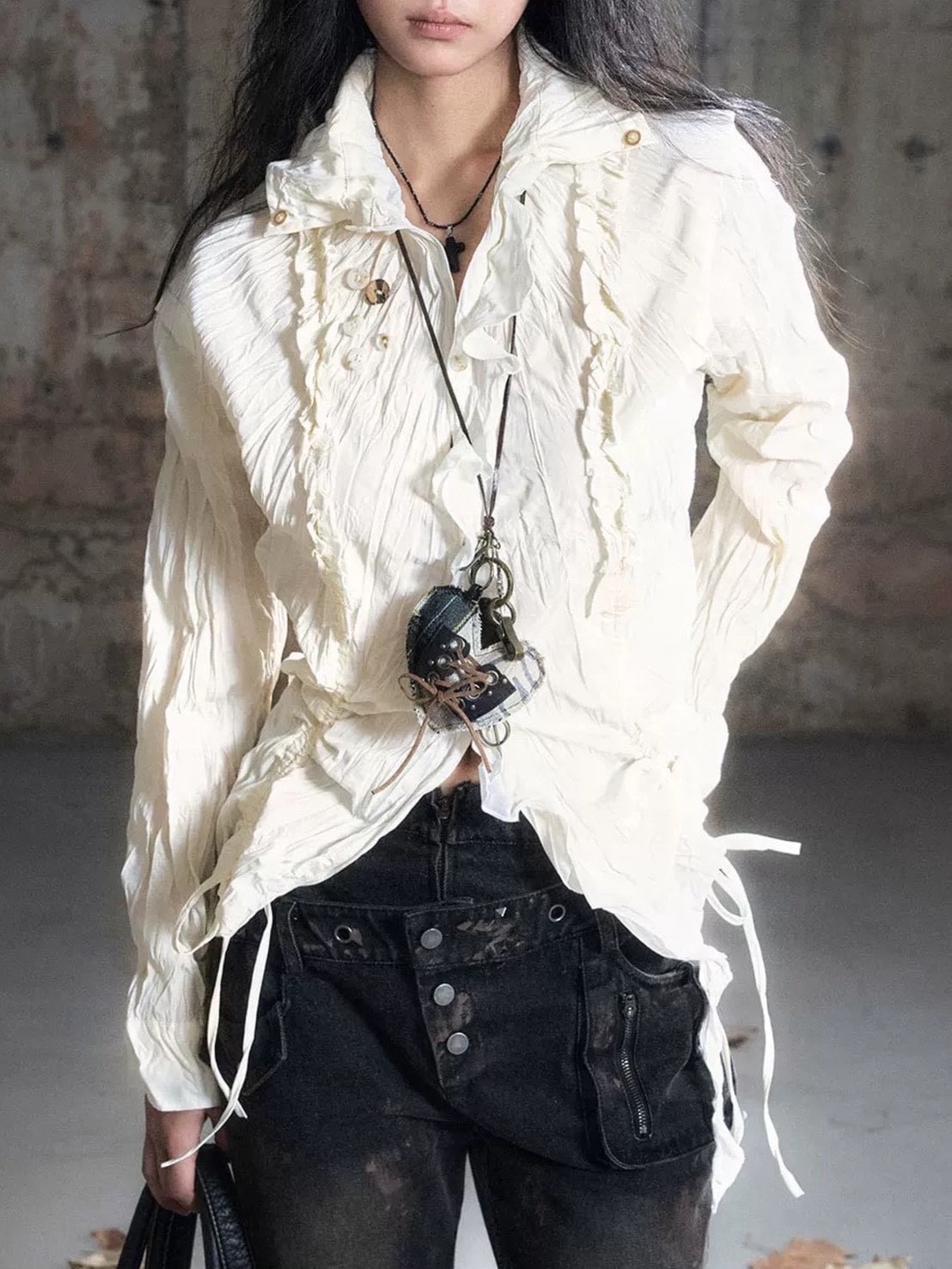 【Cest Nous】Apricot Ruffle Blouse / 【セヌー】アプリコットフリルシャツ