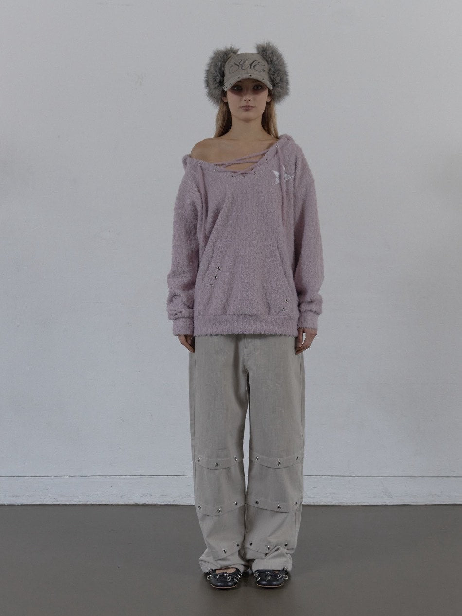 【SETUP‐EXE】HAIRY V-NECK HOODIE / 【セットアップエグゼ】Vネックシャギープルオーバーパーカー