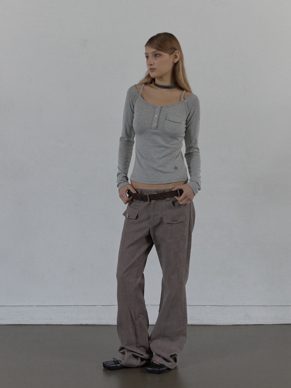 【SETUP‐EXE】SLEEVELESS LAYERED TOP / 【セットアップエグゼ】キャミレイヤード長袖Tシャツ