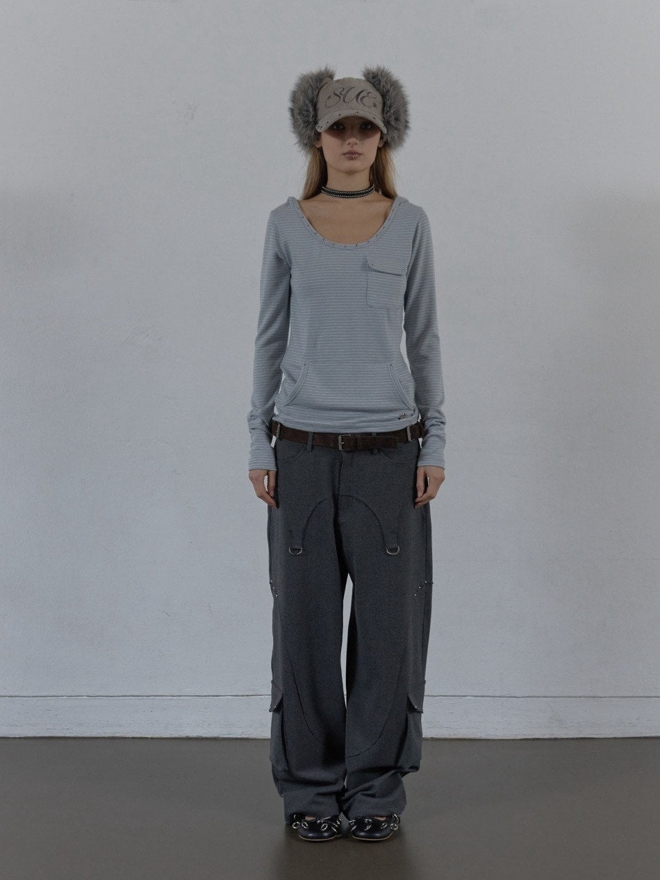 【SETUP‐EXE】SOFT STRIPE HOODIE TOP / 【セットアップエグゼ】ボーダーフード長袖Tシャツ