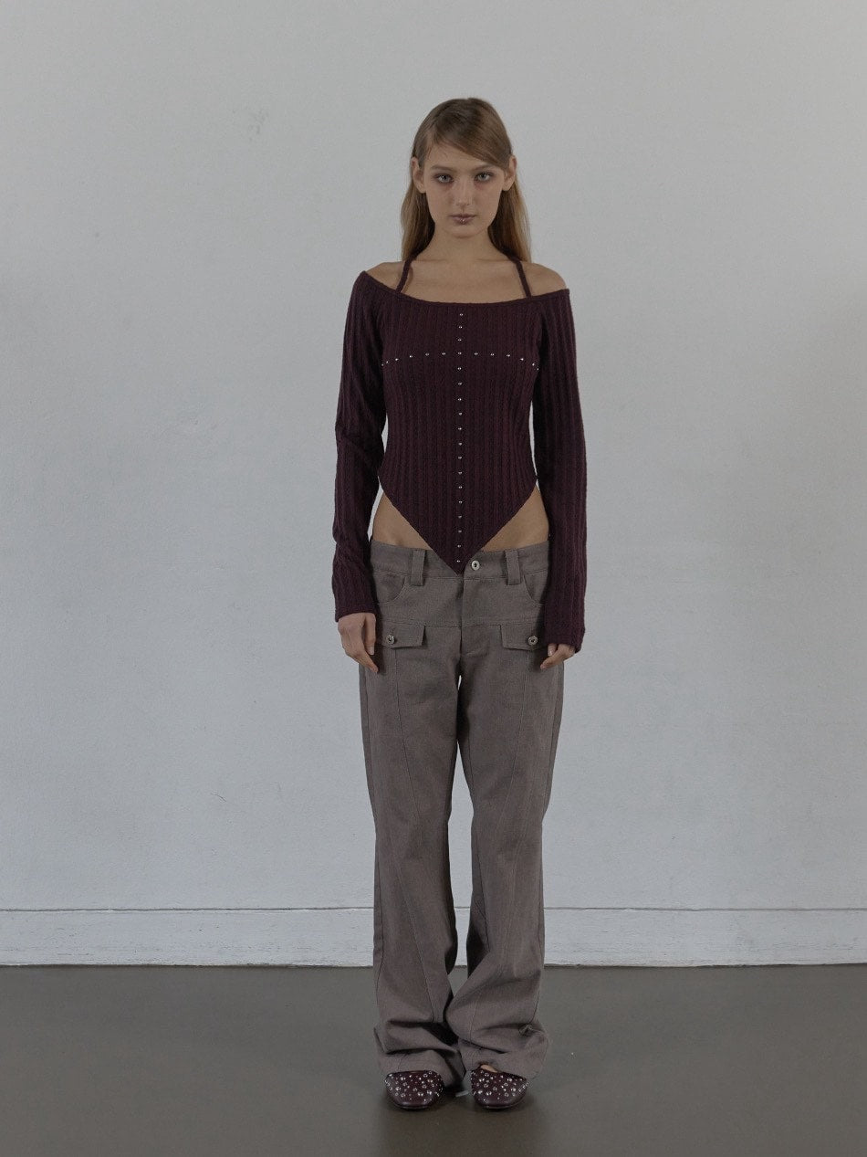 【SETUP‐EXE】WESTERN CROSS TOP / 【セットアップエグゼ】クロスオフショル長袖Tシャツ