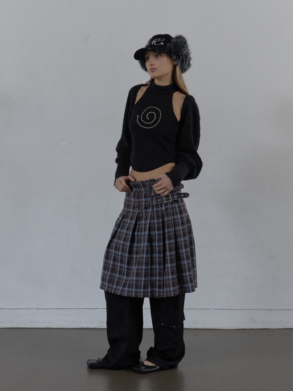 【SETUP‐EXE】CHECK BUCKLE WRAP SKIRT / 【セットアップエグゼ】ベルトチェックラップスカート