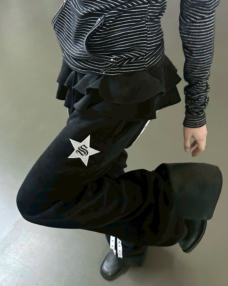 【SETUP‐EXE】FRILL EYELET SWEATPANTS / 【セットアップエグゼ】フリルアイレットサイドラインスウェットパンツ