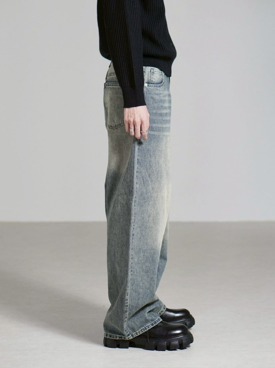 受注制【Chikashitsu +】brush wide leg denim pants (3color
