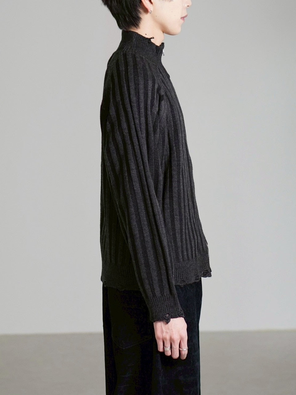 受注制【Chikashitsu +】contrast rib zip up knit / 【チカシツプラス】コントラストリブジップアップニット (2color)