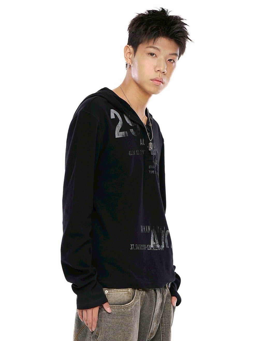 【AAKAM】Numbering Hooded Long Sleeve