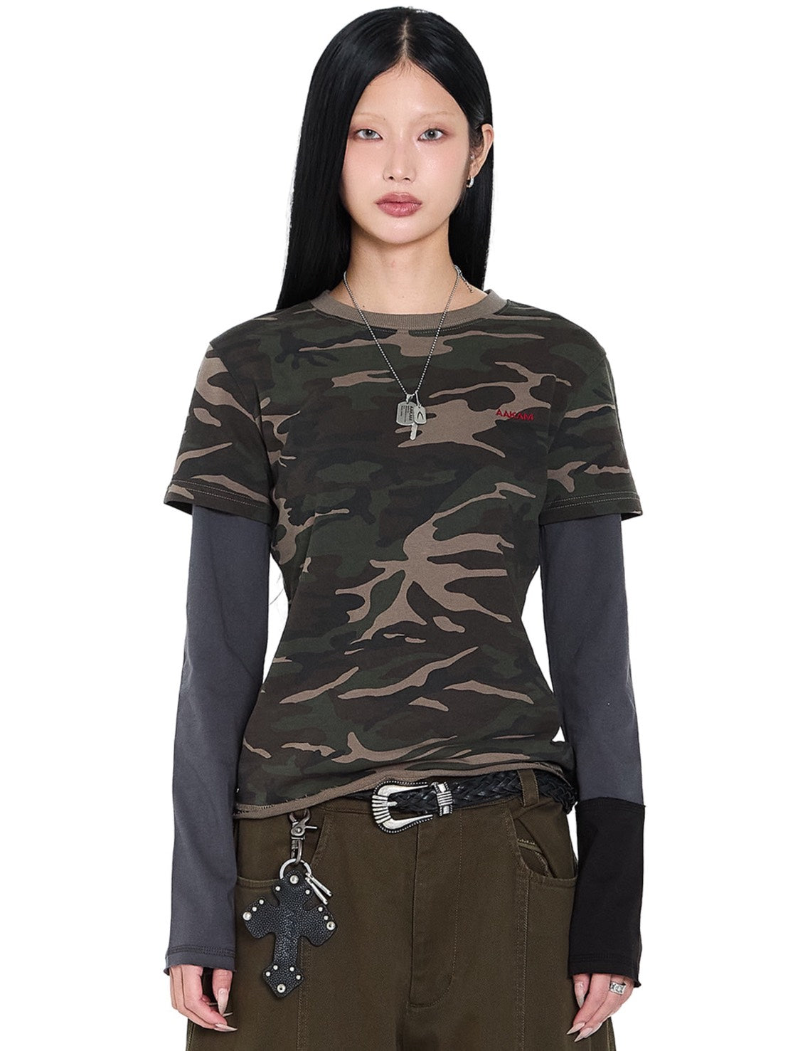 【AAKAM】Camouflage layered Long Sleeve