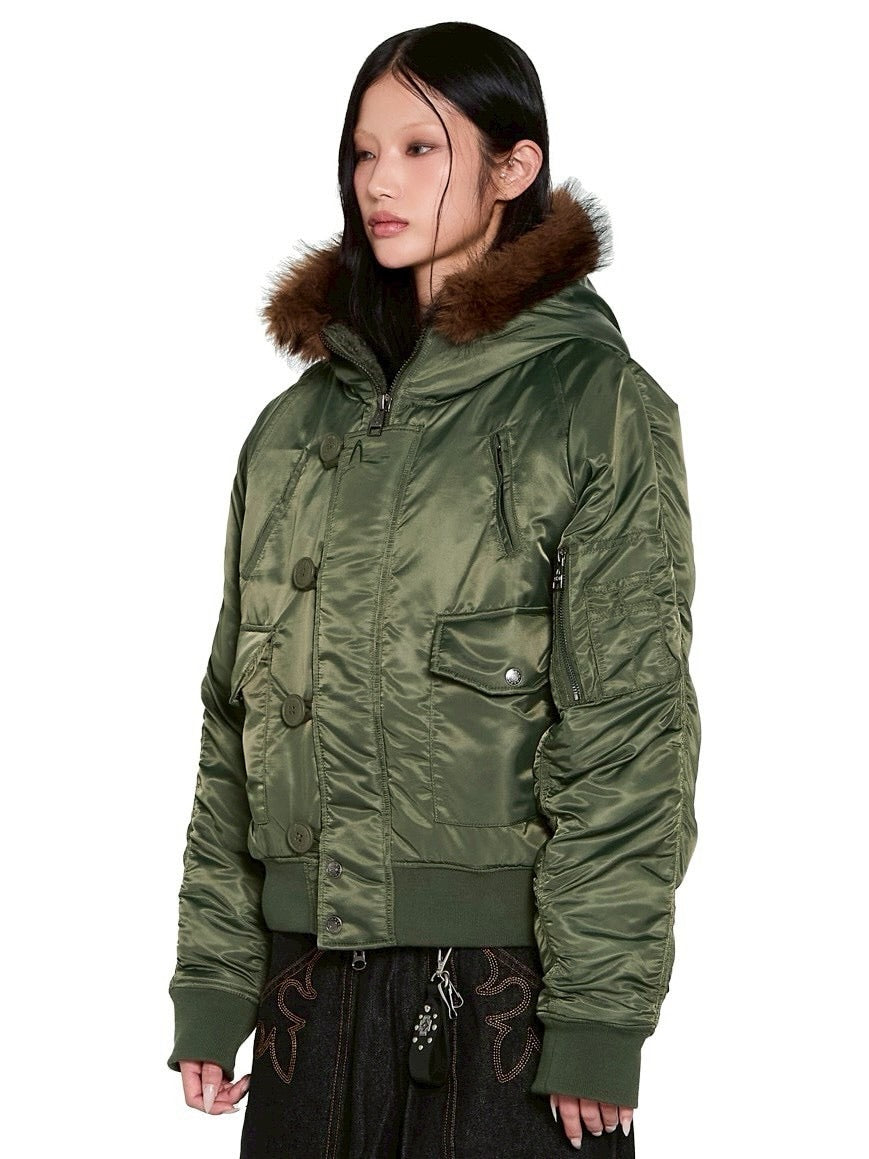 【AAKAM】Hooded Fur MA-1 Jacket