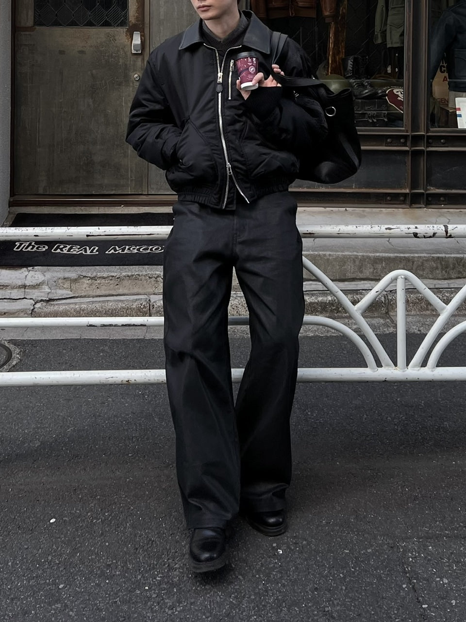 東京店WEB限定【Chikashitsu +】leather collar bomber jacket / 【チカシツプラス】レザーカラーボンバージャケット (2color)