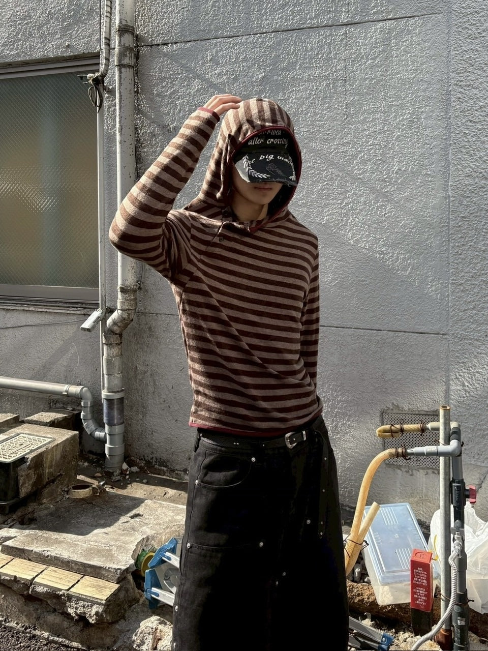 受注制【youll】asymmetry border henley hoodie (2color)