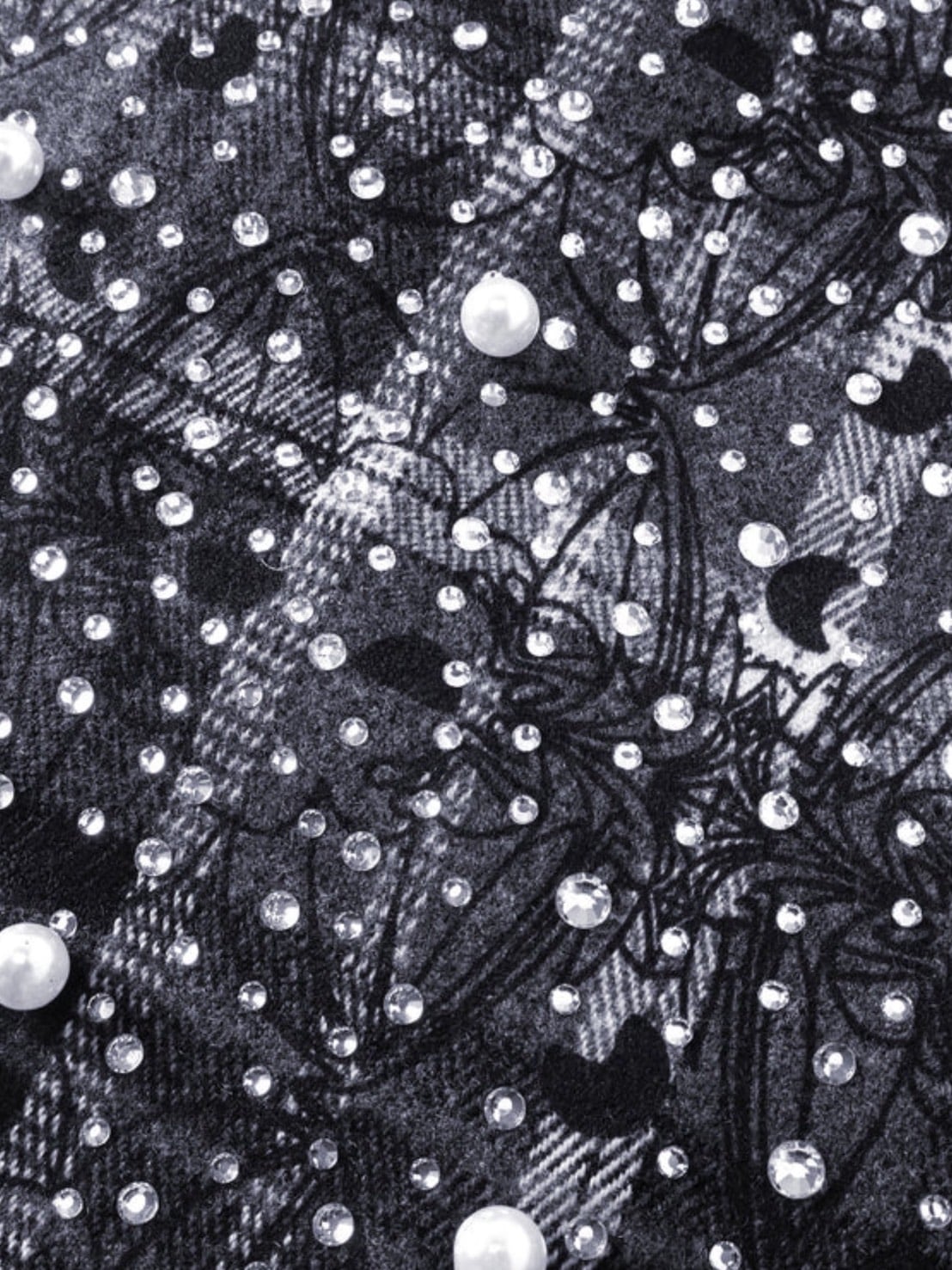 【The Boy Has No Patience】TBHNP LUMINOUS DAWN RHINESTONE PEARL BAT PATTERN L-S SHIRT / 【ザボーイハズノーペーシェンス】ラインストーンチェックシャツ