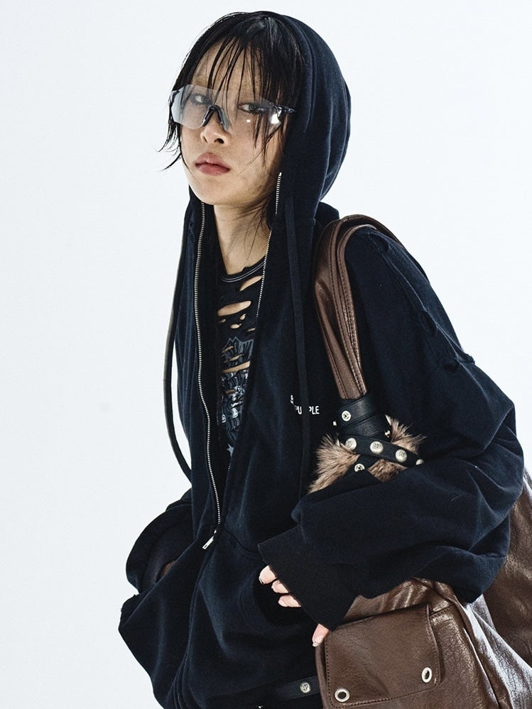 【BLACK PURPLE】Shadow Loop Zip-Up Hoodie