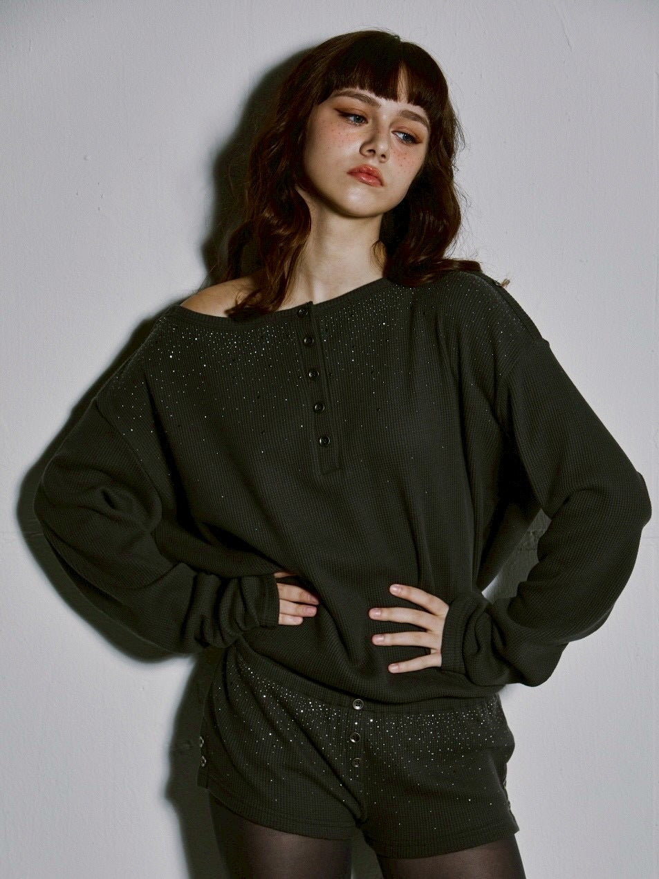 【GATELESS】WAFFLE LONG SLEEVE / 【ゲートレス】ワッフルオフショル長袖Tシャツ