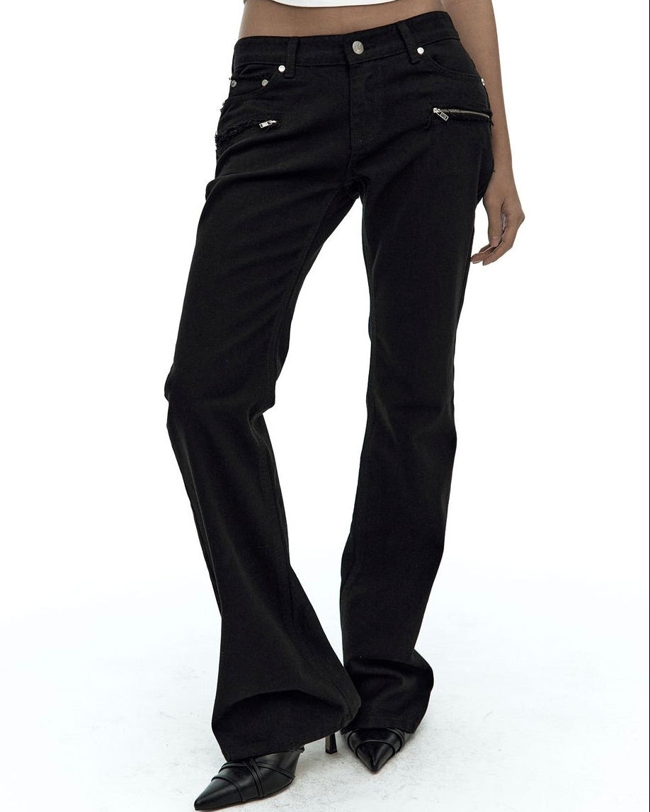 【Kashiko】Side Zipper Boots-cut Jeans