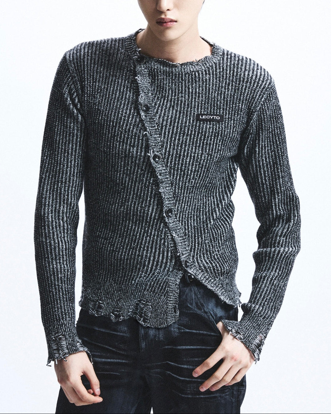 【LECYTO】Oblique Line Knit Cardigan