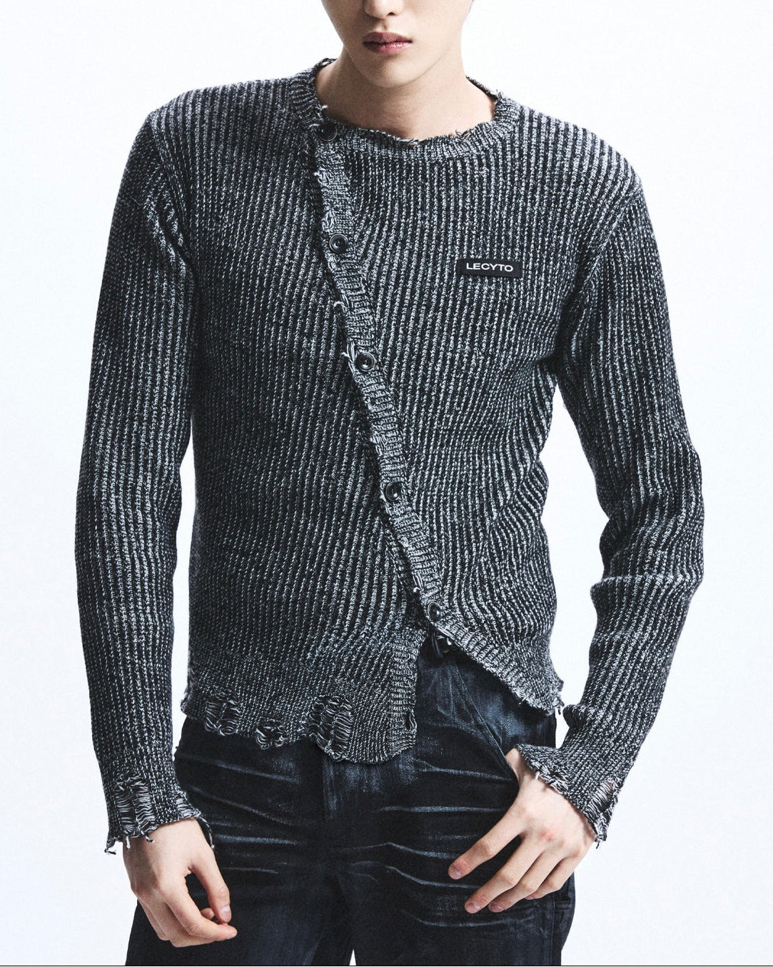 【LECYTO】Oblique Line Knit Cardigan