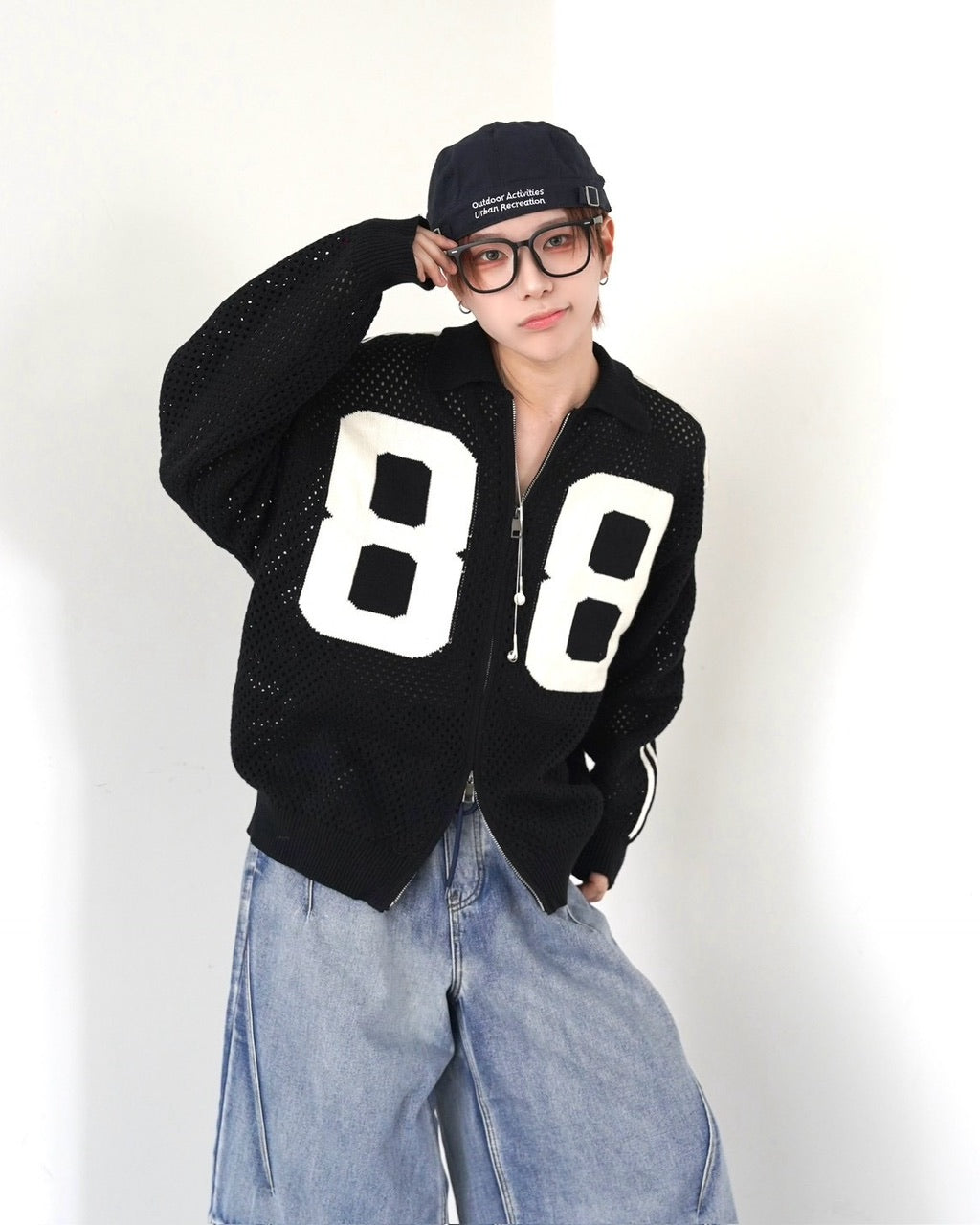 受注制【LUV CODE】mesh zip up knit (2color)