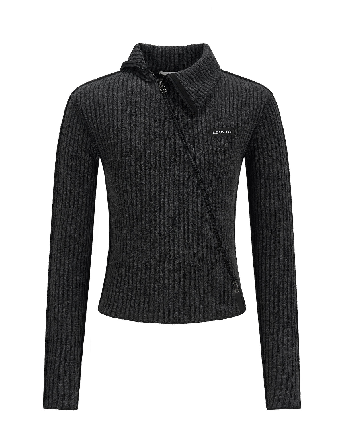 【LECYTO】Diagonal Rib Knit Zip-Up