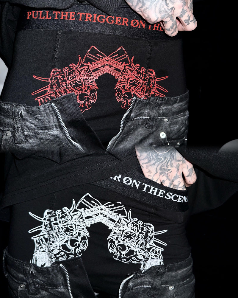 【YIKAI LABORATORY】゛pull the trigger on the scene゛slogan revolver boxer pants